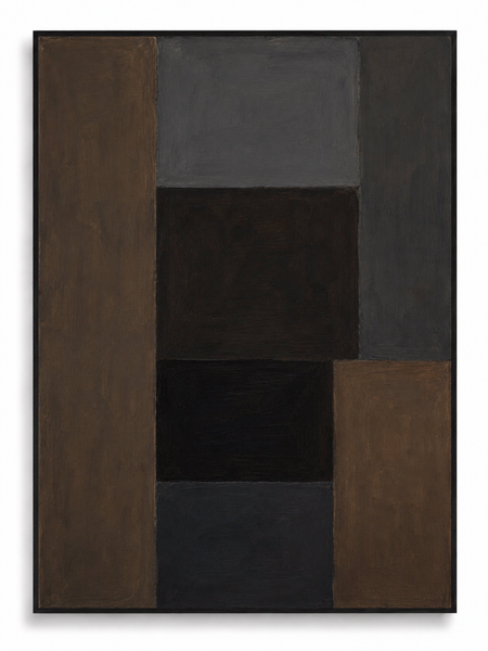 Basalt dark grey brown geometric abstract canvas art print in black portrait frame