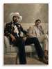 Between Conversations figurative two figures impasto style canvas art print in oak box frame