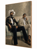 Between Conversations figurative two figures impasto style canvas art print in oak frame