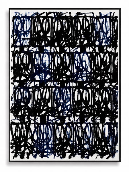 Black Frequency navy black gestural abstract canvas art print in black shadow frame