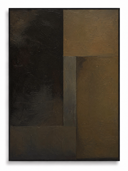 Blackened Clay dark geometric black umber abstract canvas art print in black shadow frame