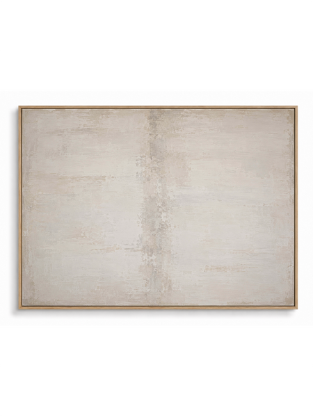 Caesura cream white textured abstract canvas art print in oak shadow frame
