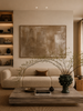 Chalk On Earth taupe chalk mark abstract canvas art print in oak frame styled contemporary living room