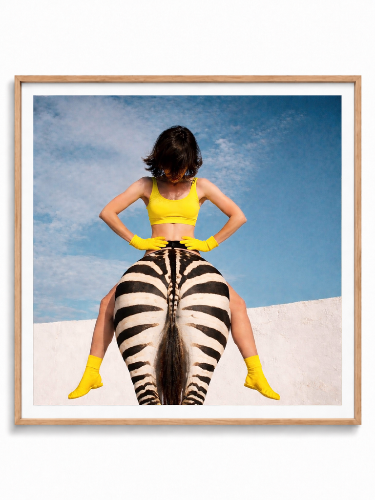 Chromatic surreal figurative framed photographic art print in oak frame