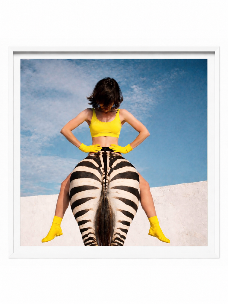 Chromatic surreal figurative framed photographic art print in white frame