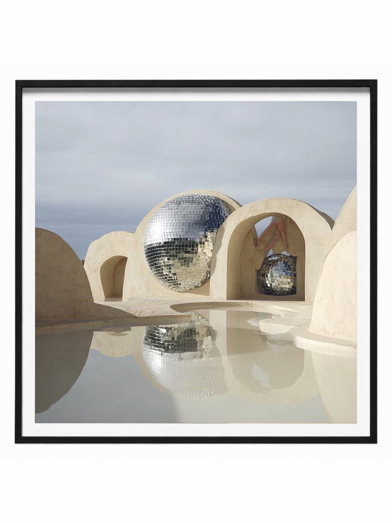 Chromatic surreal figurative framed photographic art print in black frame