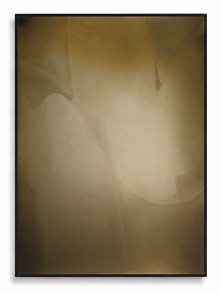 Contour In Sand warm golden sand luminous abstract canvas art print in black shadow frame