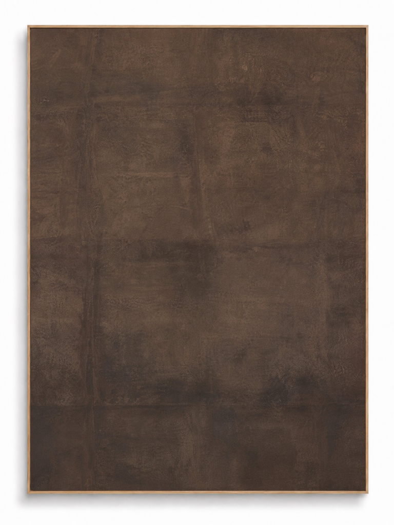 Cordovan deep brown textured abstract canvas art print in oak frame