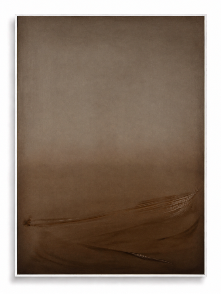 Earth Bound warm terracotta brown atmospheric abstract canvas art print in white shadow frame