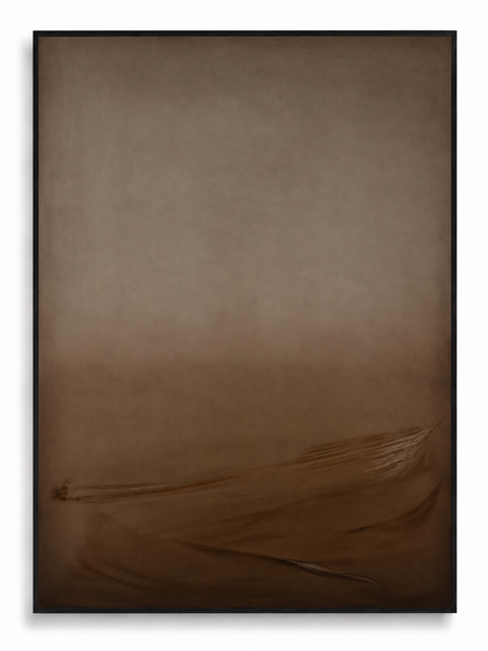 Earth Bound warm terracotta brown atmospheric abstract canvas art print in black shadow frame