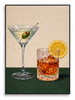 Evening Ritual martini and whisky cocktail still life canvas art print in black shadow frame