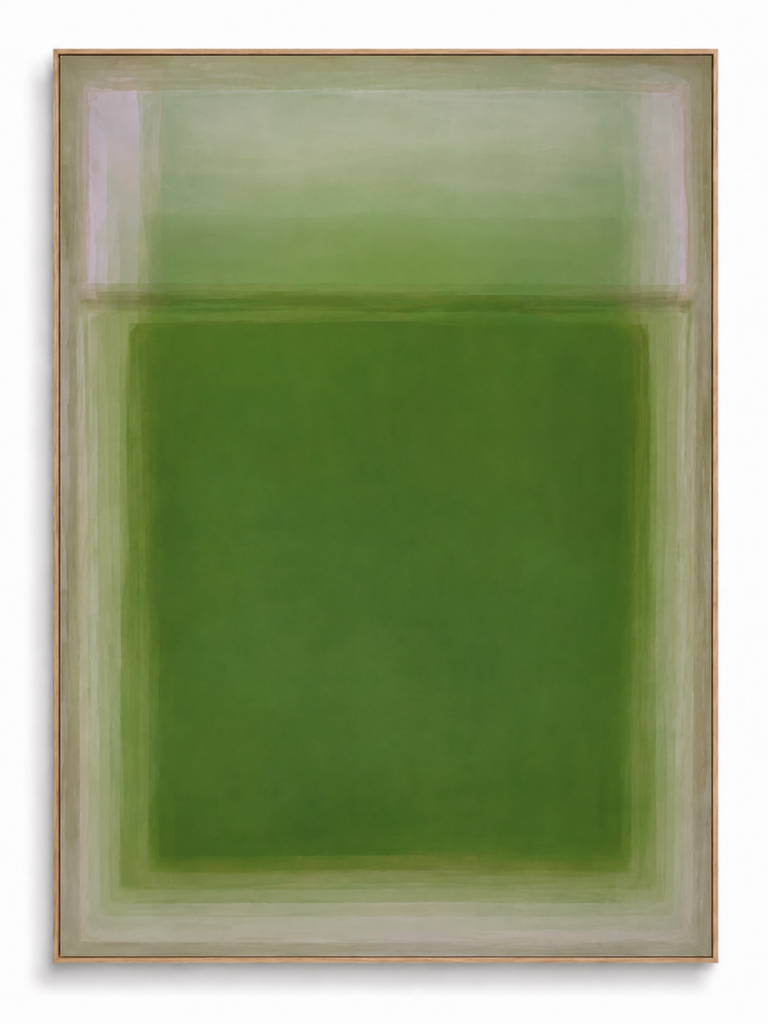 Folia forest green colour field abstract canvas art print in oak portrait frame