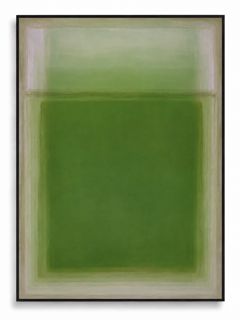 Folia forest green colour field abstract canvas art print in black portrait frame