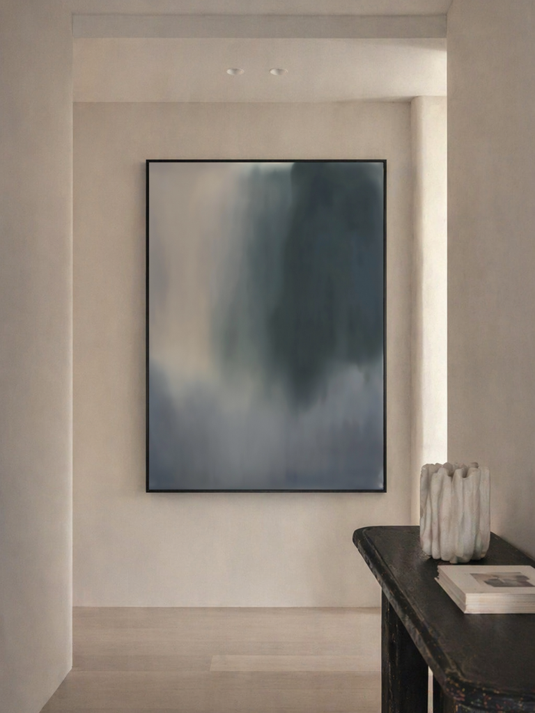 Haze Study moody blue grey atmospheric abstract canvas art print styled contemporary hallway