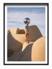 Helios Mirror figure with mirror ball desert landscape framed photographic print in black frame