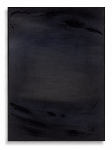 Ink Tide deep black gestural abstract canvas art print in black shadow frame