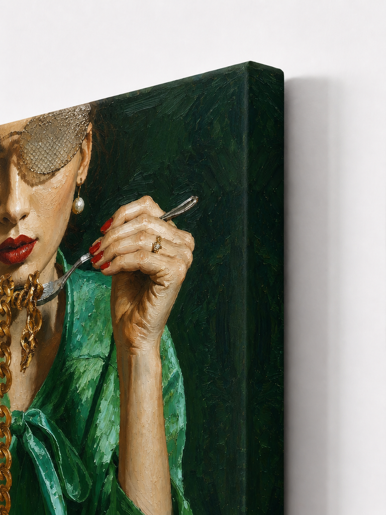 La Gourmande portrait figurative canvas art print canvas wrap side angle detail