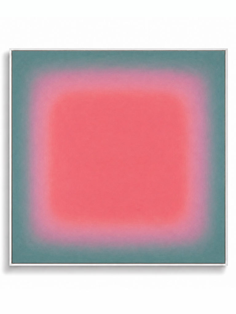 Lumen Bloom pink turquoise colour field abstract canvas art print in white square frame