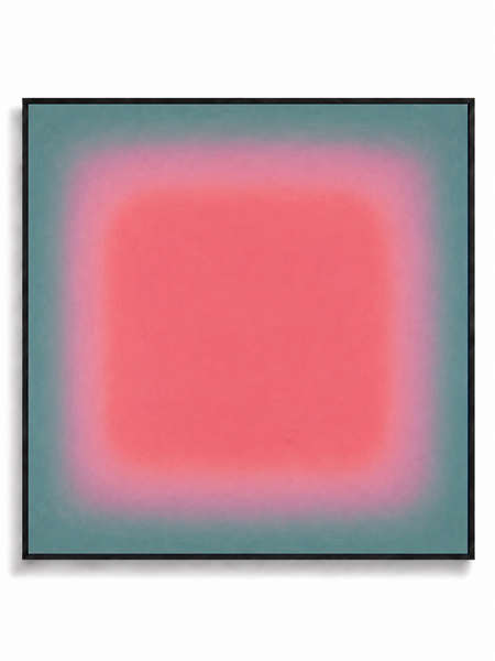 Lumen Bloom pink turquoise colour field abstract canvas art print in black square frame
