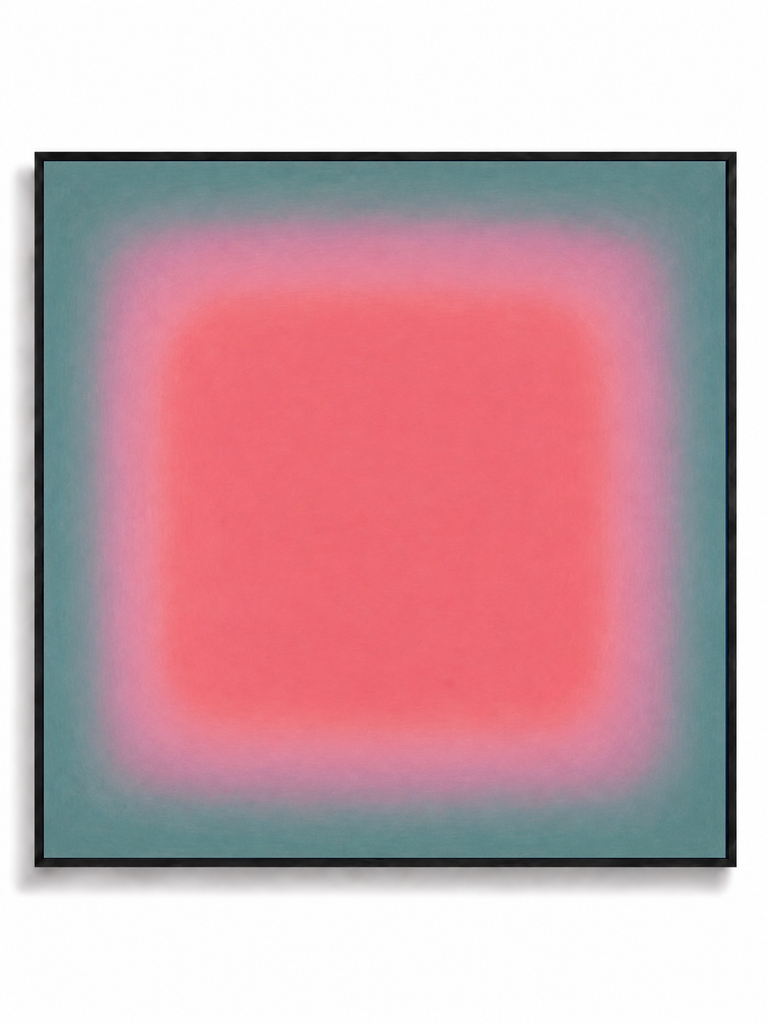 Lumen Bloom pink turquoise colour field abstract canvas art print in black square frame