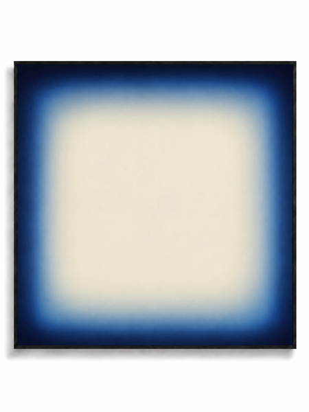 Luminary indigo blue cream glow colour field canvas art print in black square frame