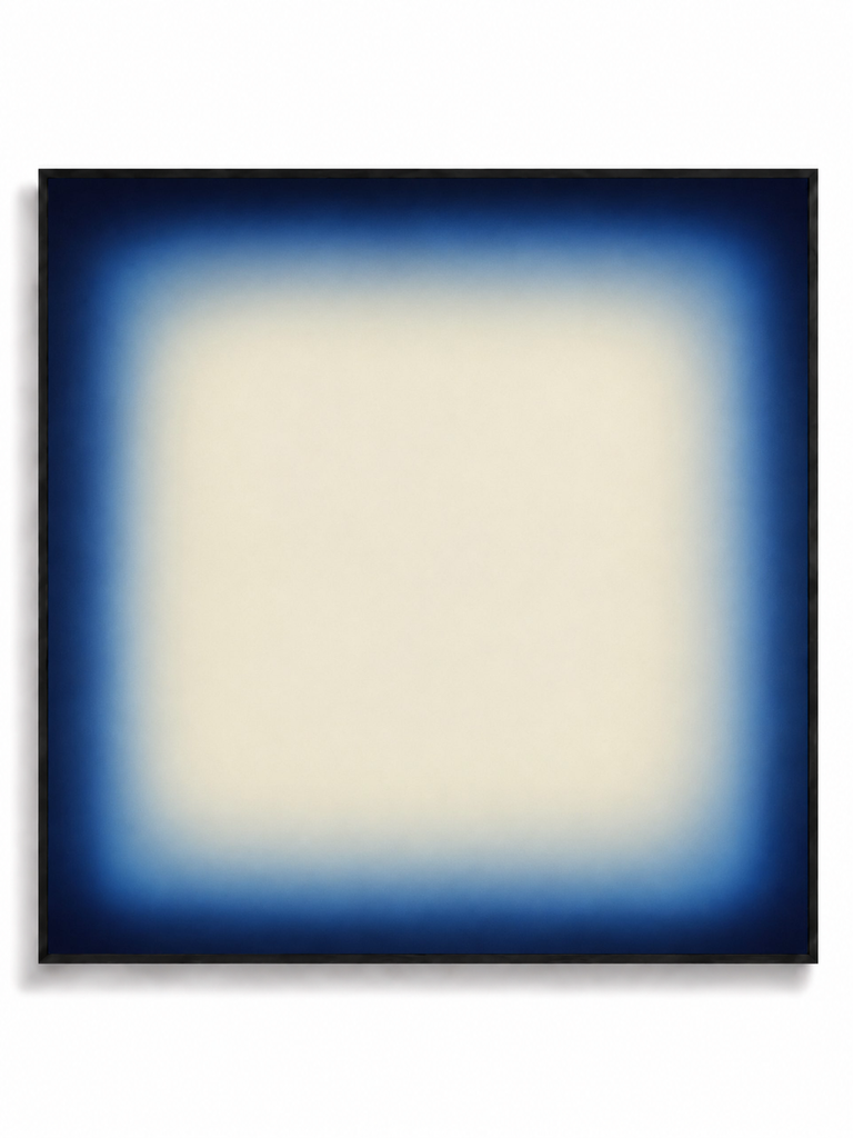 Luminary indigo blue cream glow colour field canvas art print in black square frame