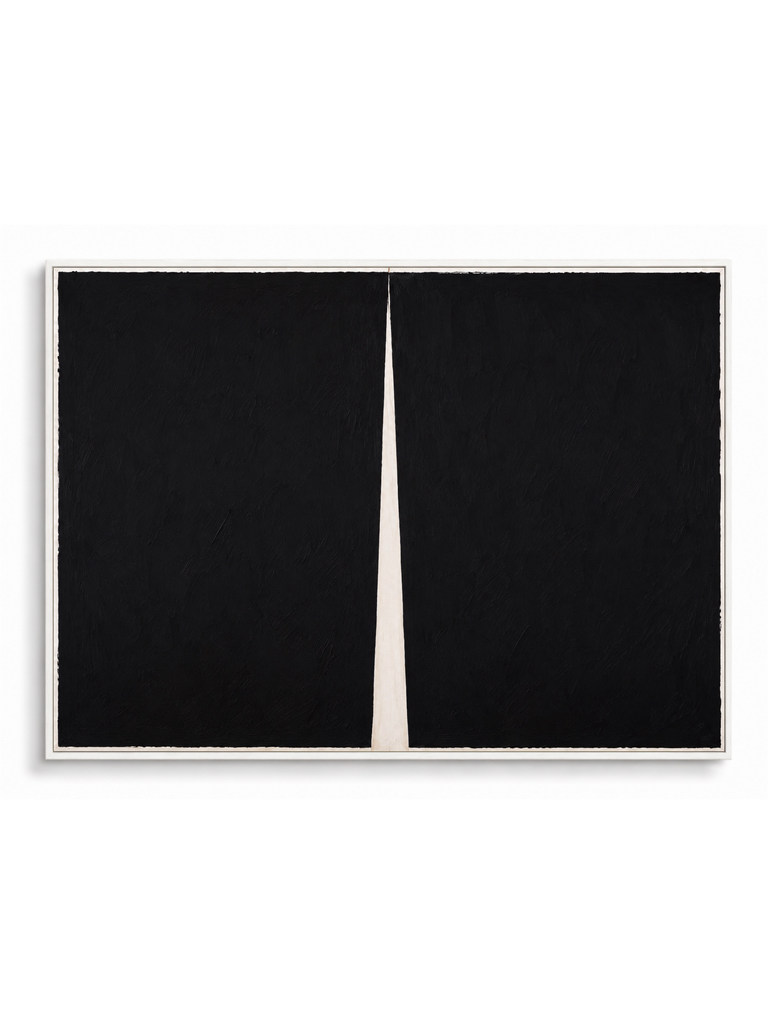 Meridian black cream minimalist abstract canvas art print in white frame landscape format