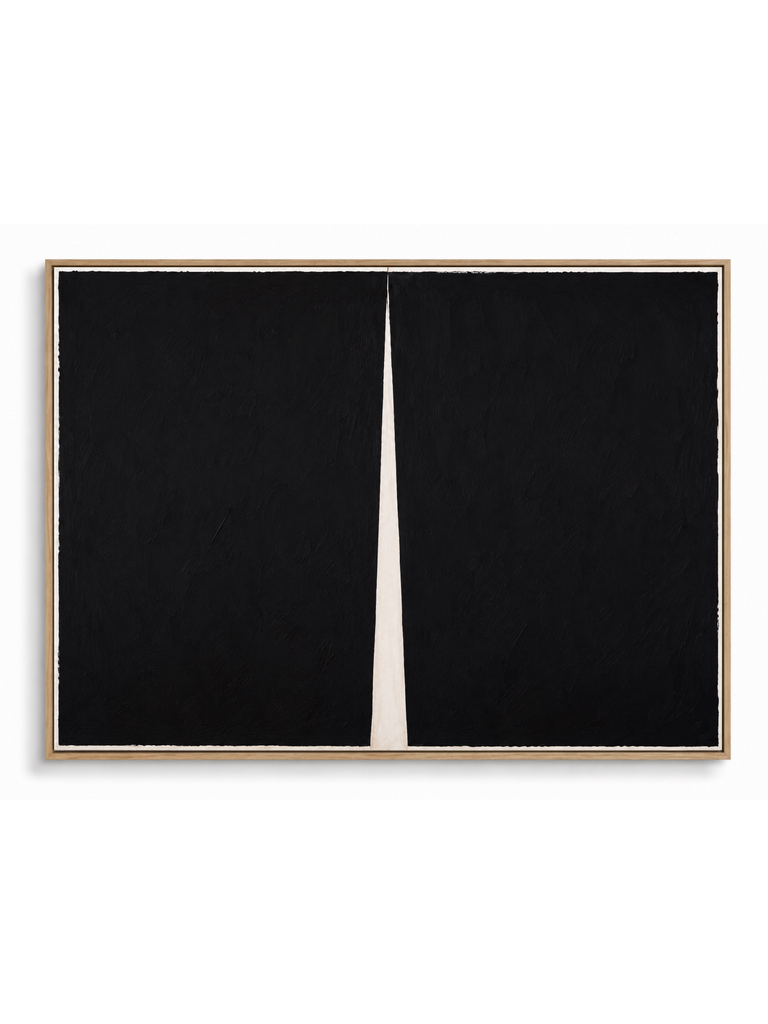 Meridian black cream minimalist abstract canvas art print in oak frame landscape format