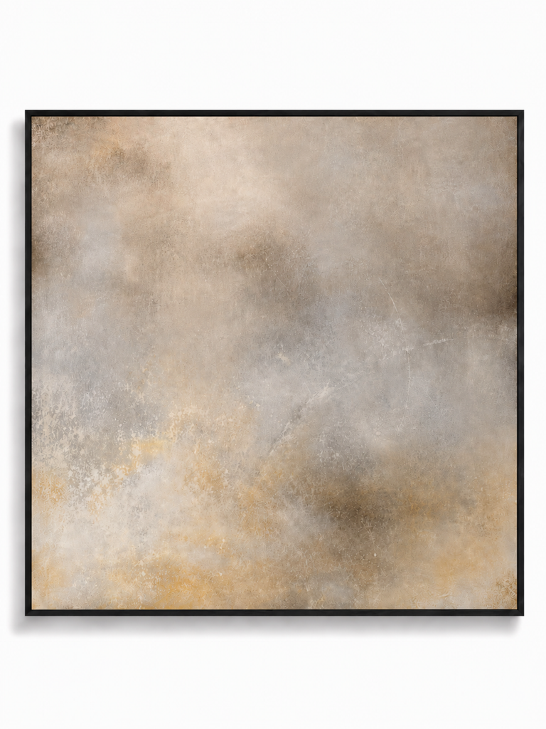 Mineral warm sandy stone abstract canvas art print in black shadow frame
