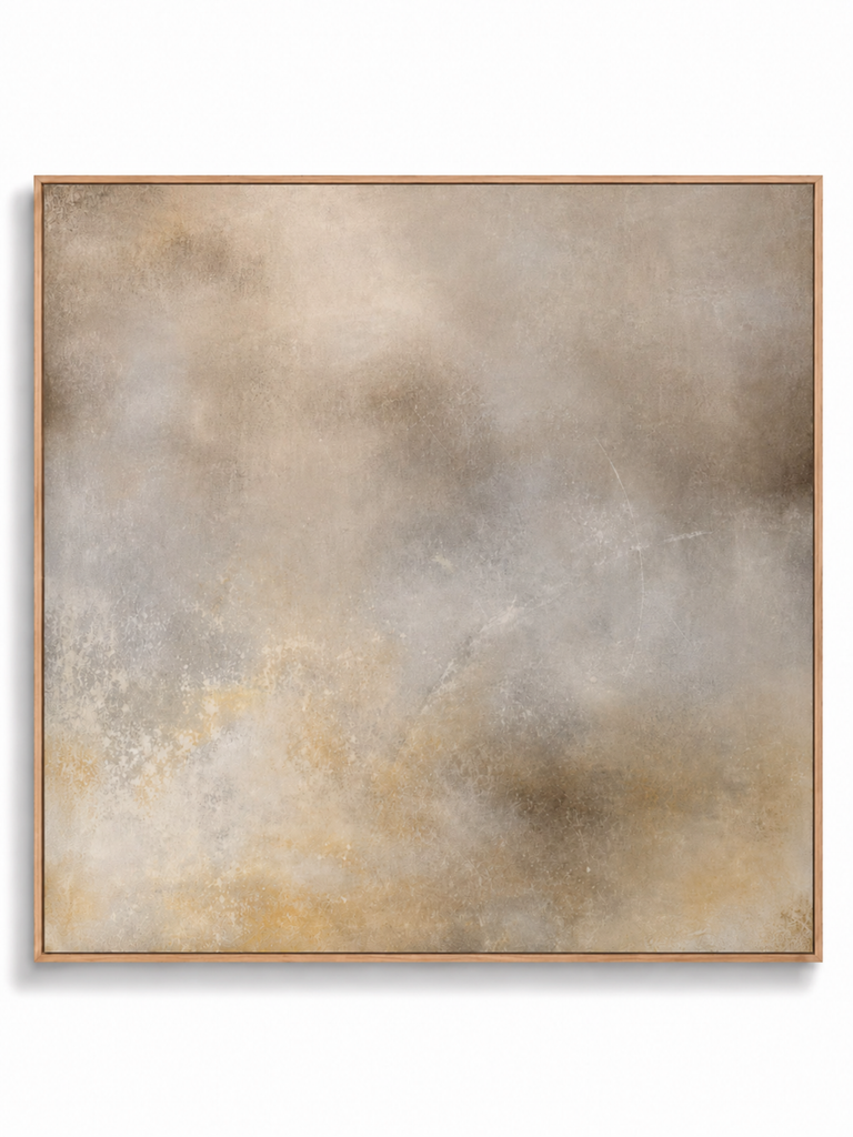 Mineral warm sandy stone abstract canvas art print in oak shadow frame