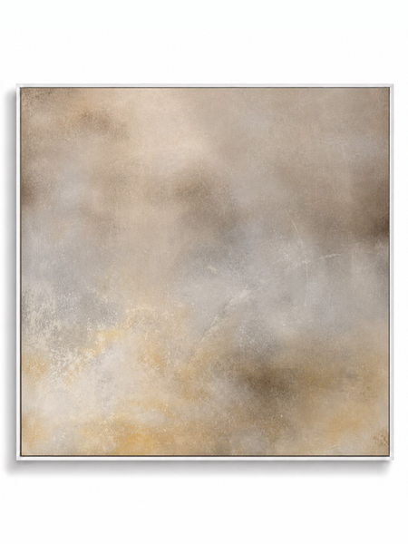 Mineral warm sandy stone abstract canvas art print in white shadow frame