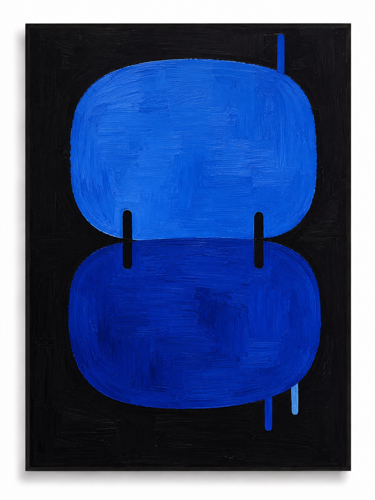 Nacho Polo cobalt blue black geometric abstract canvas art print in black frame