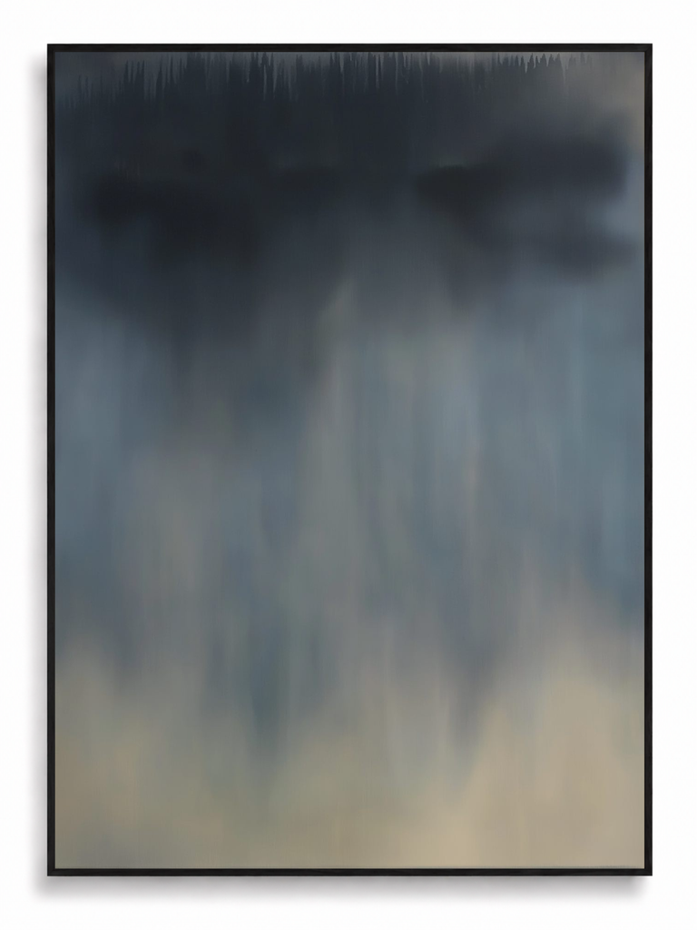 Nocturne Drift moody blue grey atmospheric abstract canvas art print in black shadow frame