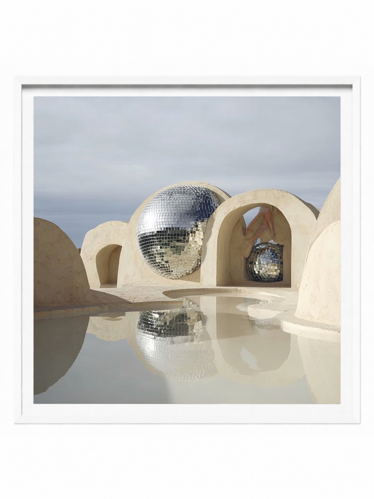 Chromatic surreal figurative framed photographic print in white frame