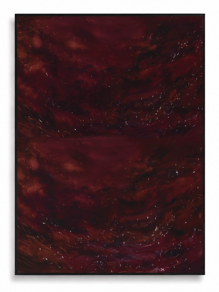 Quite Spectrum III deep crimson burgundy abstract canvas art print in black shadow frame