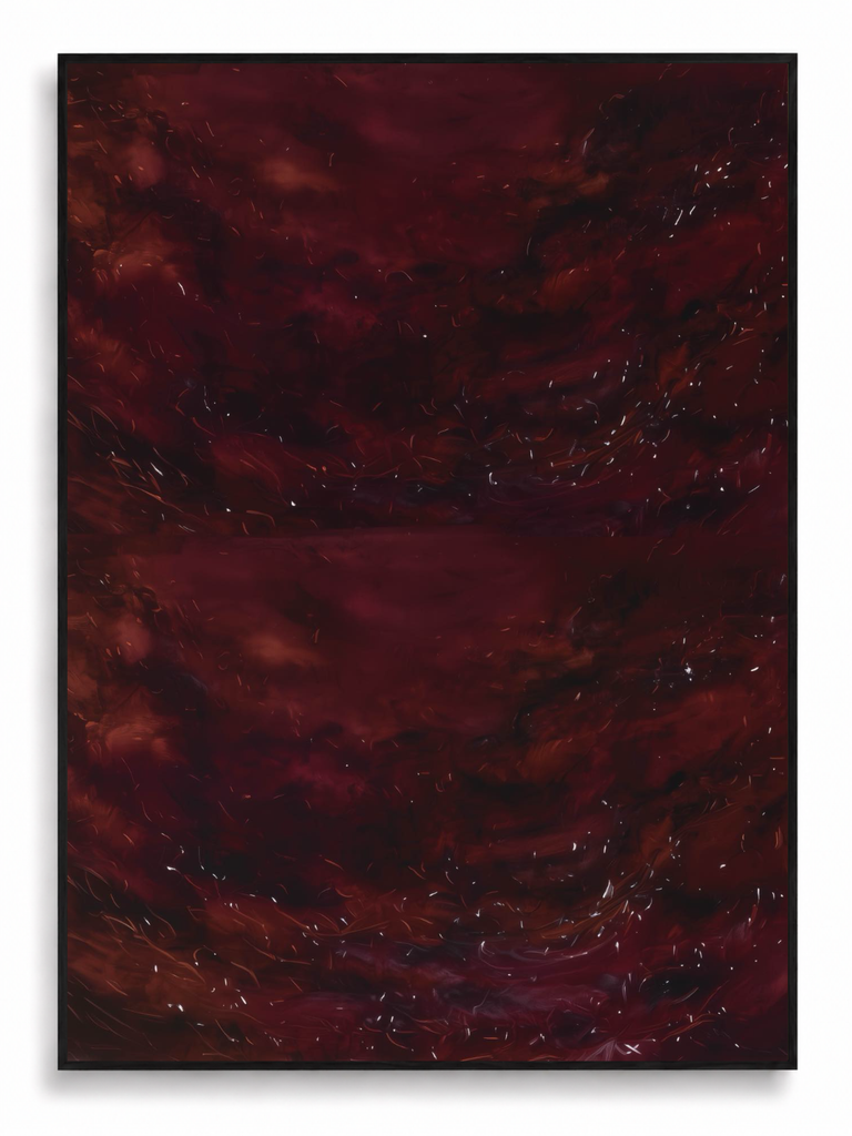 Quite Spectrum III deep crimson burgundy abstract canvas art print in black shadow frame
