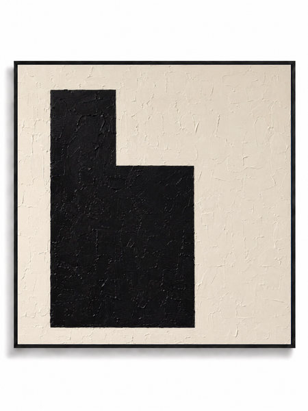 Quite Voltage black cream geometric abstract canvas art print in black shadow frame