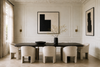 Quite Voltage black cream geometric abstract canvas art print in black frame styled contemporary dining room panelled walls