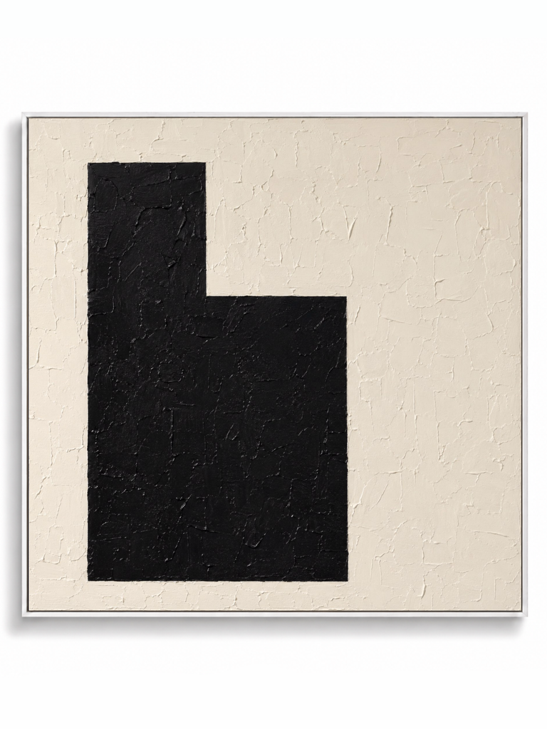 Quite Voltage white cream geometric abstract canvas art print in oak shadow frame