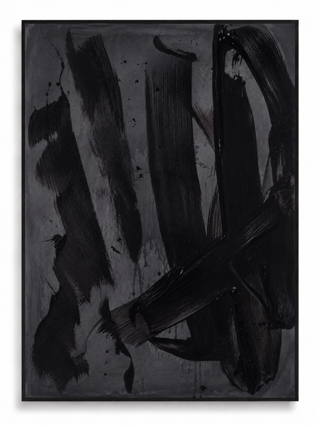 Reckoning dark black grey gestural expressionist abstract canvas art print in black frame