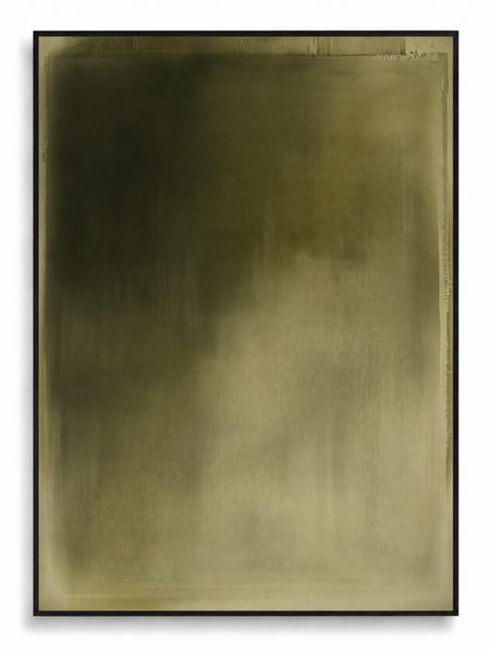 The Understudy dark olive gold atmospheric abstract canvas art print in black shadow frame