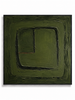 Verdant olive green geometric square abstract canvas art print in black shadow frame