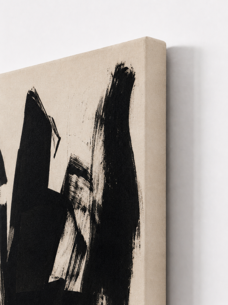 Vertex black brushstroke abstract canvas art print canvas wrap side angle texture detail